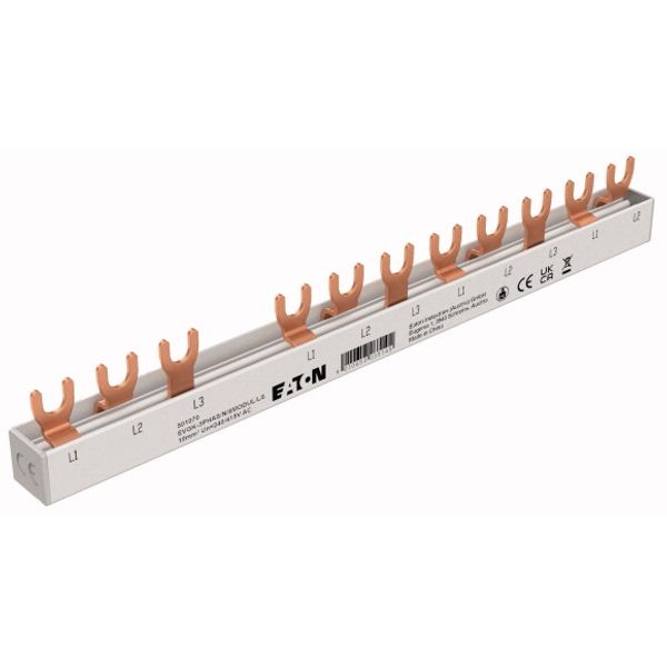 EVGK busbar fork, 3-phase, L1 - L2 - L3 - X + L1 - L2 - L3, shortenable version with end caps included, 4+8 module units, 10 mm² image 2