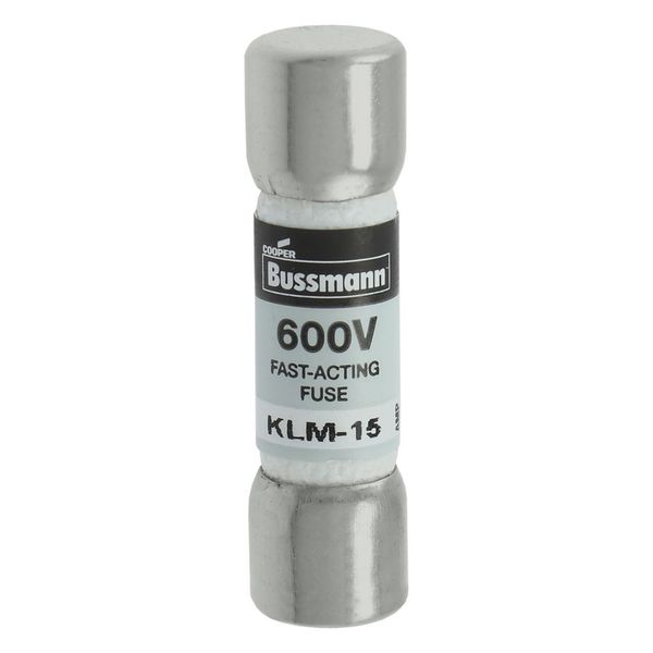 Eaton Bussmann series KLM fuse, 600 Vac, 600 Vdc, 15A, 100 kAIC at 600 Vac, 50 kAIC at 600 Vdc, Non Indicating, Fast acting, Ferrule end X ferrule end, Melamine tube, Nickel-plated bronze endcap image 17