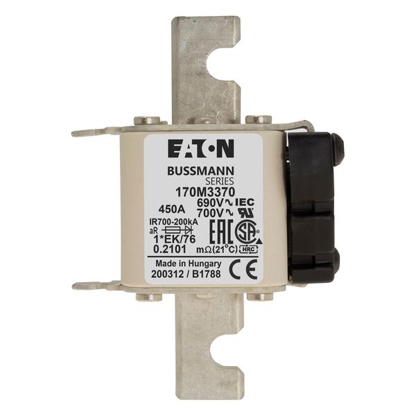 Fuse-link, high speed, 450 A, AC 690 V, compact size 1, 45 x 59 x 102 mm, aR, IEC, UL, single indicator image 4