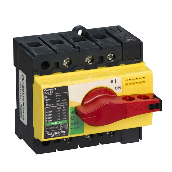 switch disconnector, Compact INS80 , 80 A, with red rotary handle and yellow front, 3 poles image 3