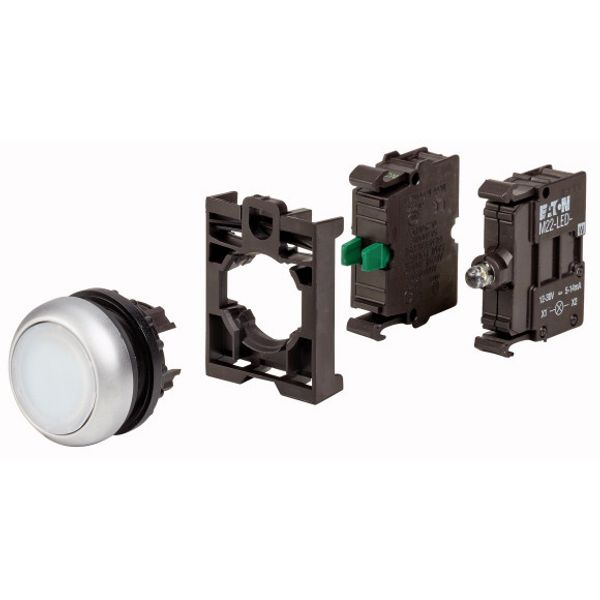 Illuminated pushbutton actuator, RMQ-Titan, flush, momentary, white, Blister pack for hanging image 1