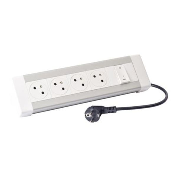 Desk unit with 3m cord and 2P+E plug equipped with 4 2P+E Surface sockets and 1 lighted switch image 1