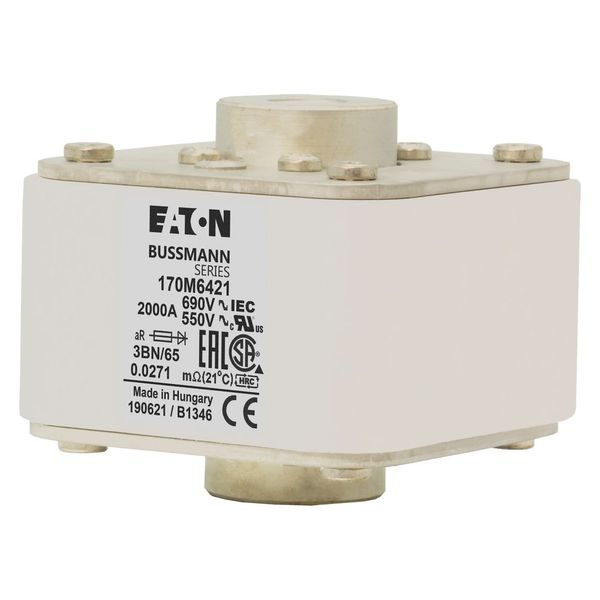 Fuse-link, high speed, 2000 A, AC 550 V, size 3, 76 x 92 x 53 mm, aR, IEC, UL, single indicator image 2