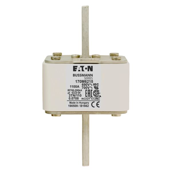 Fuse-link, high speed, 1100 A, AC 690 V, DIN 3, 76 x 90 x 139 mm, aR, DIN, IEC, type T indicator image 10