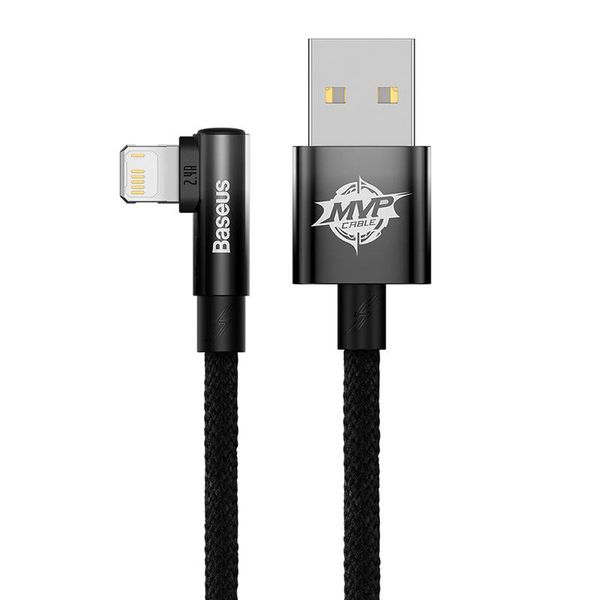 Cable USB A Plug - IP Lightning Plug 90° Angled 1.0m 20W 2.4A, Black MVP Elbow BASEUS image 4