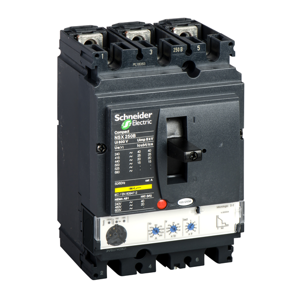 circuit breaker ComPact NSX250N, 50 kA at 415 VAC, MicroLogic 2.2 trip unit 250 A, 3 poles 3d image 4
