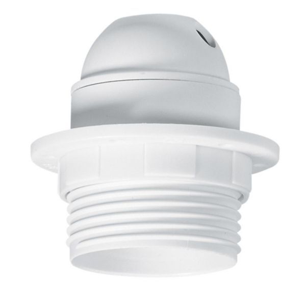 091135 Socket for E27 bulb - with ring - side cable outlet - white plastic image 1