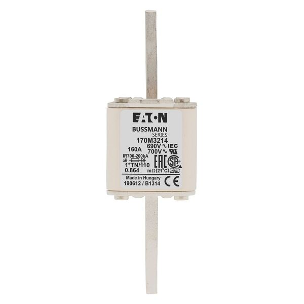 Fuse-link, high speed, 160 A, AC 690 V, compact DIN 1, 45 x 58 x 134 mm, aR, DIN, IEC, single indicator, 80 mm centres image 13