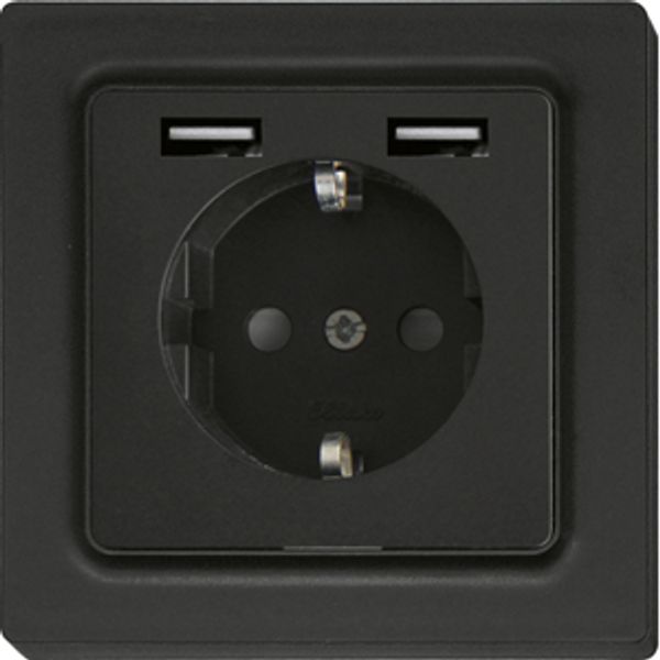 German Socket (Type F) DSS with 2xUSB-A in E-Design55, anthracite mat image 1