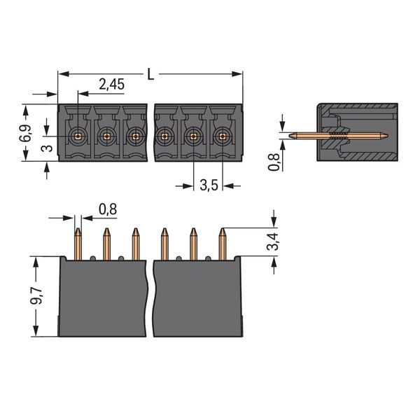 THT male header 0.8 x 0.8 mm solder pin straight black image 2