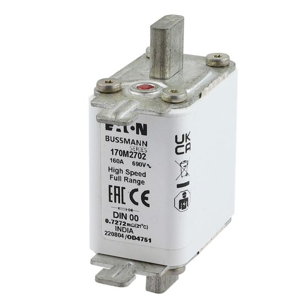 Fuse-link, high speed, 160 A, AC 690 V, DIN 00, 30 x 60 x 79 mm, gR, DIN, IEC, single indicator image 4