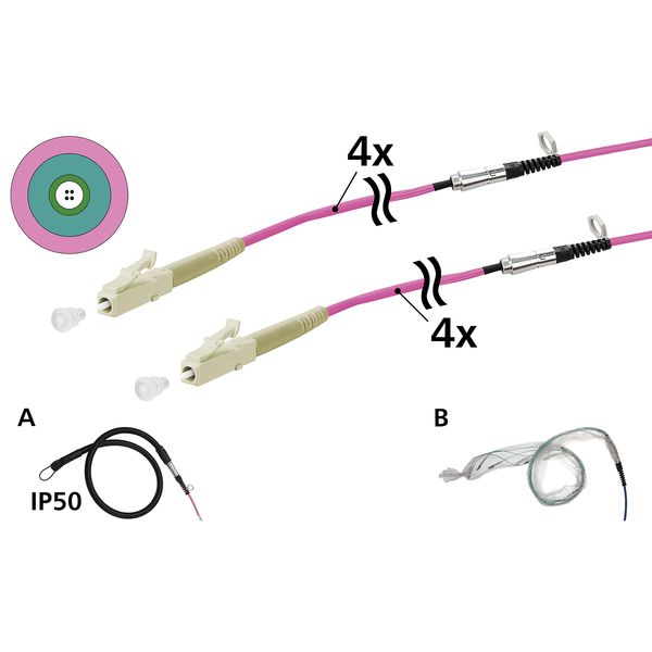 OpDAT VIK Universal cable 4xOM4, LC-LC, 30 m, one-sided pulling aid IP image 1