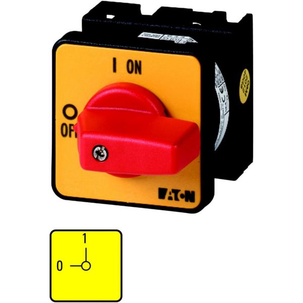 On-Off switch, T0, 20 A, flush mounting, 4 contact unit(s), 8-pole, Emergency switching off function, with red thumb grip and yellow front plate image 6