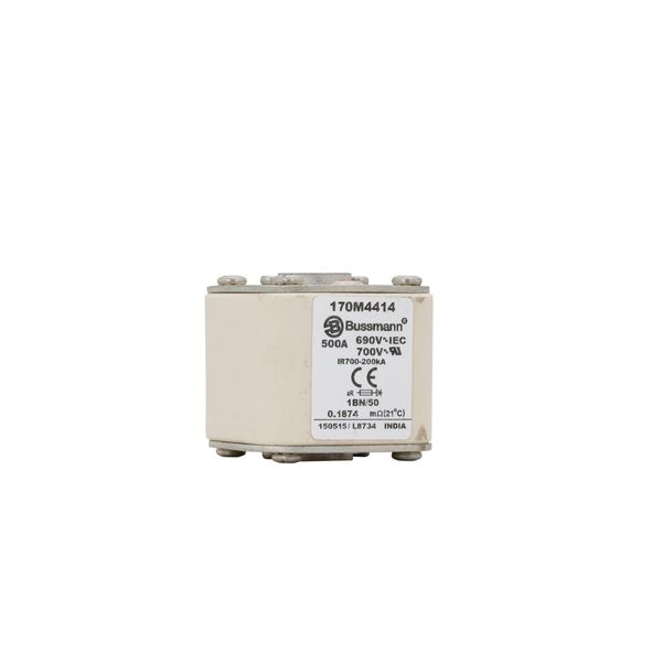 Fuse-link, high speed, 500 A, AC 690 V, size 1, 53 x 69 x 51 mm, aR, IEC, UL, single indicator, flush end, M8 image 8