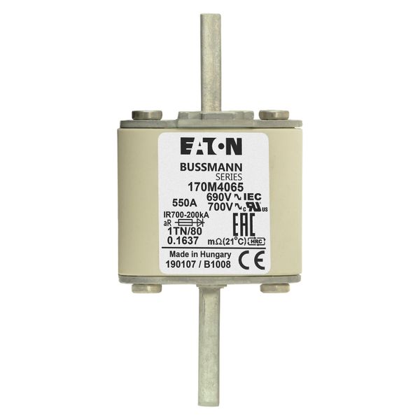 Fuse-link, high speed, 550 A, AC 690 V, DIN 1, 53 x 66 x 108 mm, aR, DIN, IEC, single indicator image 17