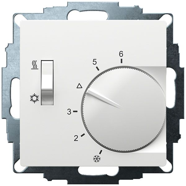 UP room controller, RAL9016 glossy 55x55, 5-30C, AC 230V, 1CO, 10A/5A, heating/cooling switch image 2