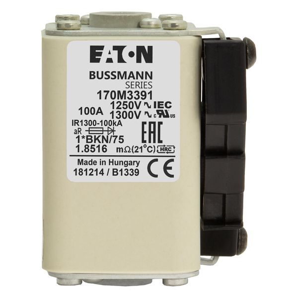 Fuse-link, high speed, 100 A, AC 1250 V, compact size 1, 45 x 59 x 75 mm, aR, IEC, UL, single indicator image 8