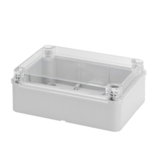 BOX FOR JUNCTIONS AND FOR ELECTRIC AND ELECTRONIC EQUIPMENT - WITH TRANSPARENT PLAIN  LID - IP56 - INTERNAL DIMENSIONS 380X300X120 - WITH SMOOTH WALLS image 1