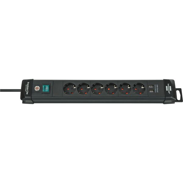 Premium-Line Extension Socket With USB-charger 6-way black 3m H05VV-F 3G1.5 image 1