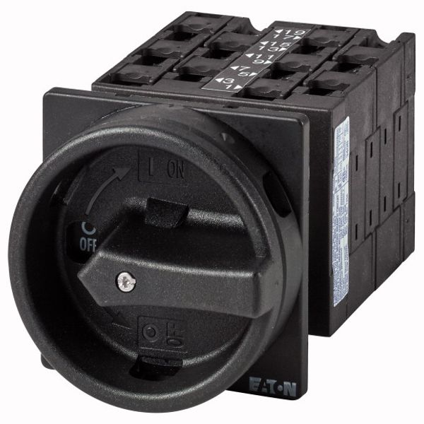 Main switch, T3, 32 A, flush mounting, 5 contact unit(s), 9-pole, STOP function, With black rotary handle and locking ring image 1