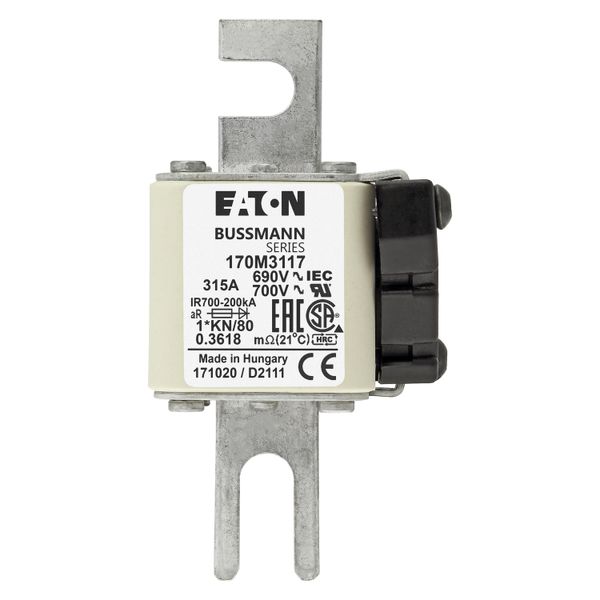 Fuse-link, high speed, 315 A, AC 690 V, compact DIN 1, 45 x 59 x 104 mm, aR, DIN, IEC, single indicator image 8