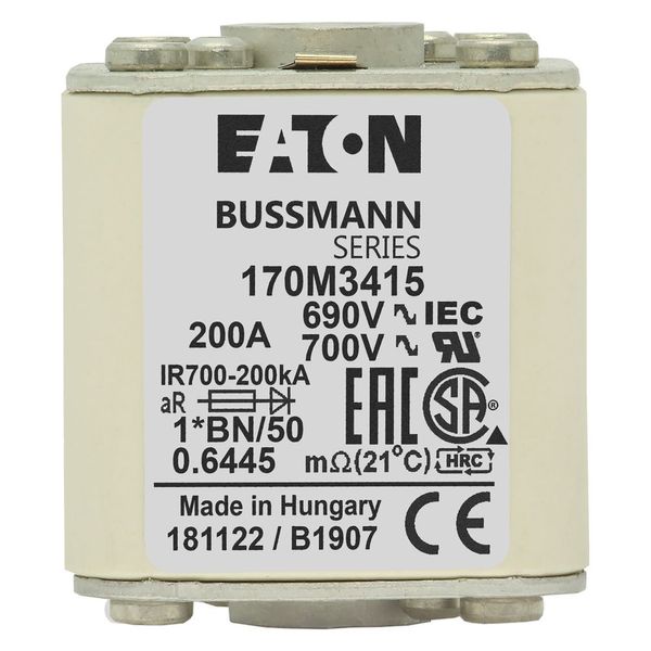 Fuse-link, high speed, 200 A, AC 690 V, compact size 1, 45 x 59 x 51 mm, aR, IEC, UL, single indicator, flush end, M8 image 21