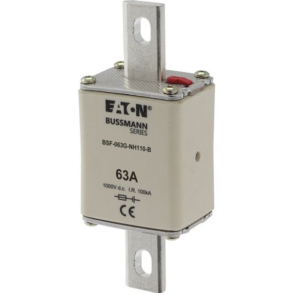 Fuse-link, high speed, 63 A, DC 1000 V, NH1, 40 x 53 x 135 mm, gBat, IEC, bolted connection image 1