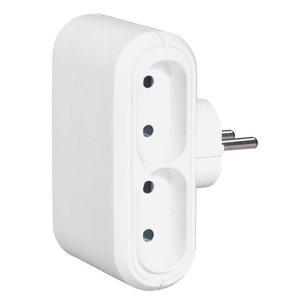 2P multi-socket plug - 4 side outlet - white - German/Fr std - cardboard image 1