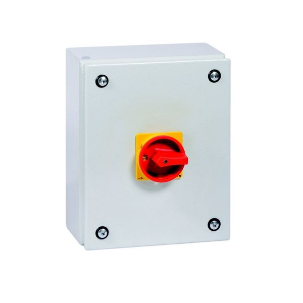 Main switch, T3, 32 A, surface mounting, 3 contact unit(s), 6 pole, Emergency switching off function, With red rotary handle and yellow locking ring, image 14