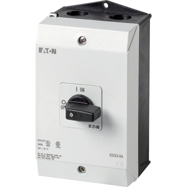 On-Off switch, P1, 32 A, surface mounting, 3 pole, 1 N/O, 1 N/C, with black thumb grip and front plate, UL/CSA image 5