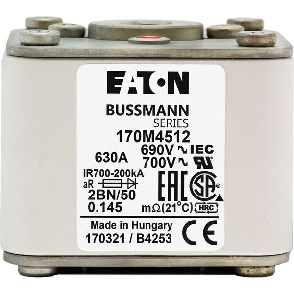 Fuse-link, high speed, 630 A, AC 690 V, size 2, 61 x 77 x 51 mm, aR, IEC, UL, single indicator, flush end, M10 image 6