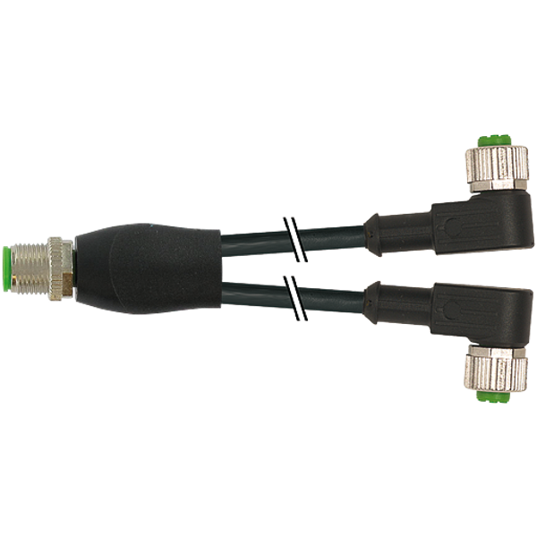 Y-Distributor M12 male/fem. 90° A-cod. PUR 3x0.34 bk+rob+drag-ch 0.6m image 1