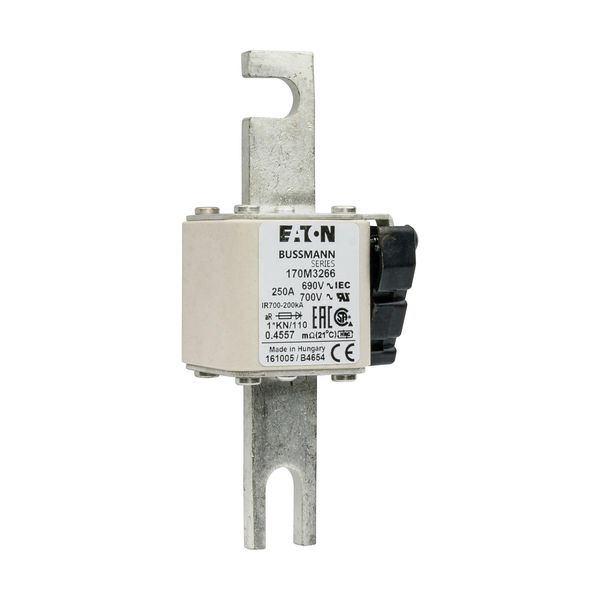 Fuse-link, high speed, 250 A, AC 690 V, compact DIN 1, 45 x 58 x 134 mm, aR, DIN, IEC, type K indicator, 110 mm centres image 13