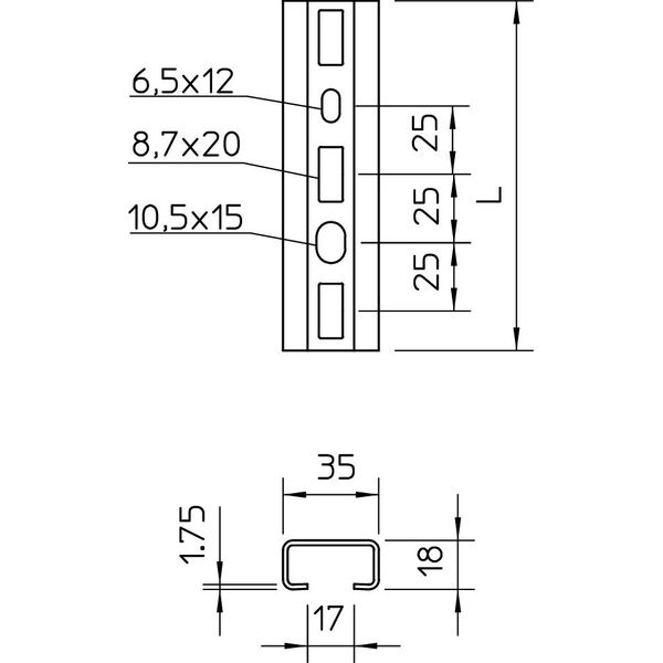 CMS3518P0700FS Profile rail perforated, slot 17mm 700x35x18 image 2