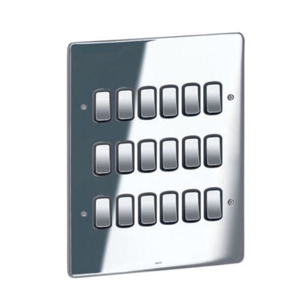 Front plate Synergy -18 Grid module -3x3 gang -authentic brushed stainless steel image 1