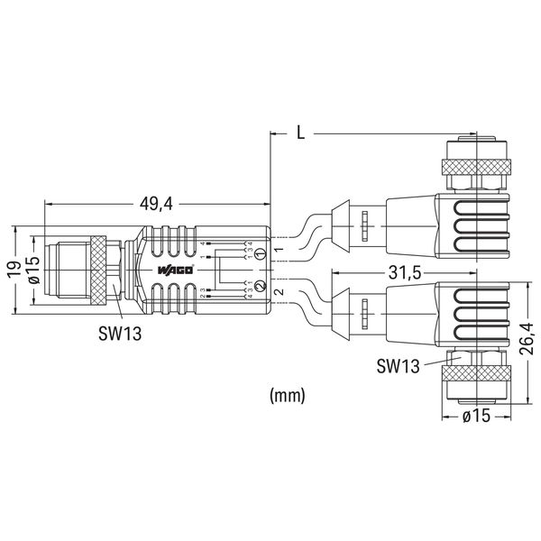 Sensor/Actuator cable 2xM12 socket angled M12A plug straight image 6