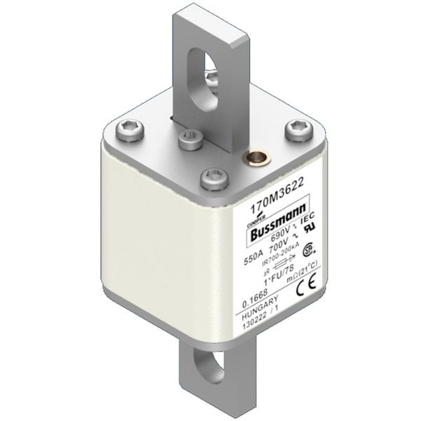 Fuse-link, high speed, 550 A, AC 690 V, compact size 1, 45 x 45 x 110 mm, aR, IEC, UL image 2