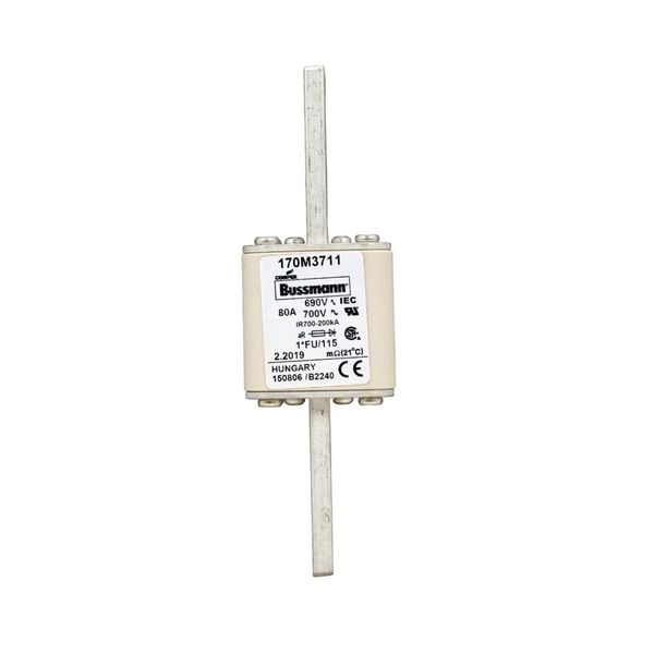 Fuse-link, high speed, 80 A, AC 690 V, compact size 1, 45 x 45 x 148 mm, aR, IEC, UL image 1