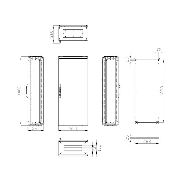 Compact enclosure 1 door IP65 H=1400 W=600 D=300 mm image 2