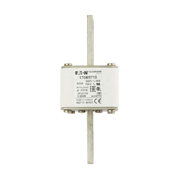 Fuse-link, high speed, 900 A, AC 690 V, size 2, 61 x 77 x 135 mm, aR, IEC, UL, no indicator, 115 mm centres image 14