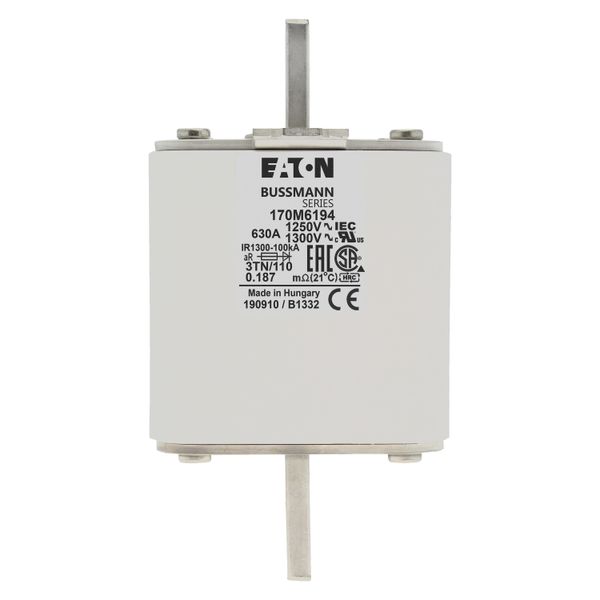 Fuse-link, high speed, 630 A, AC 1250 V, size 3, 76 x 90 x 139 mm, aR, DIN, IEC, type T indicator image 10