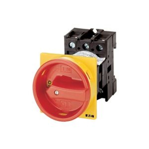 Main switch, P1, 25 A, rear mounting, 3 pole + N, Emergency switching off function, With red rotary handle and yellow locking ring, Lockable in the 0 image 2