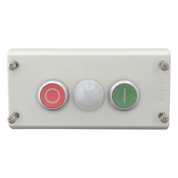 Housing, Pushbutton actuators, Indicator lights, Enclosure, momentary, 2 NC, 2 N/O, Screw connection, Number of locations 2, Grey, inscribed, Bezel: t image 6