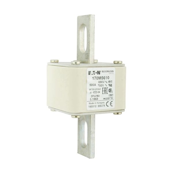 Fuse-link, high speed, 500 A, AC 690 V, size 2, 61 x 77 x 135 mm, aR, IEC, UL, no indicator, 90 mm centres image 11