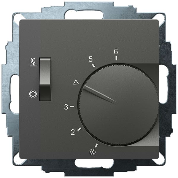 UP room controller, anthracite 55x55, 5-30C, AC 230V, 1changer, 10A/5A, heating/cooling switch image 1