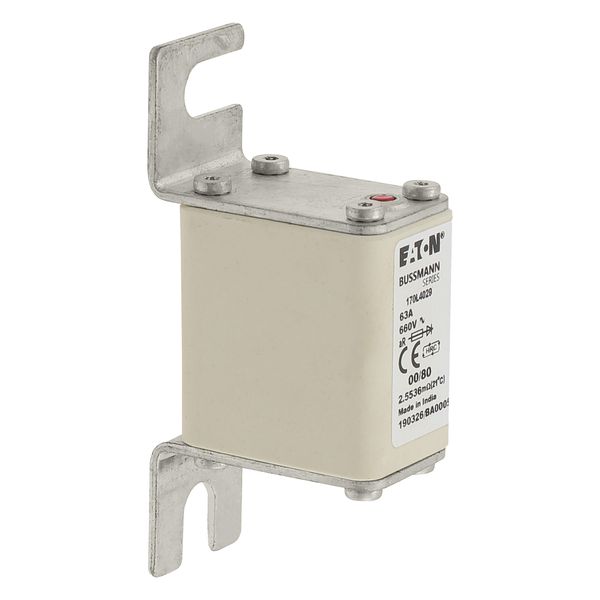 Fuse-link, high speed, 63 A, AC 660 V, size 00, 30 x 51 x 98 mm, aR, DIN, IEC, single indicator image 26