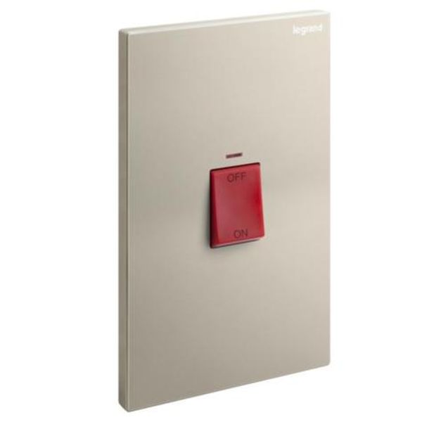 Galion - 2 gangs vertical double pole 45A switch with red power indicator - Champagne image 1