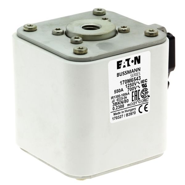 Fuse-link, high speed, 550 A, AC 1250 V, size 3, 76 x 92 x 83 mm, aR, IEC, UL, single indicator image 5