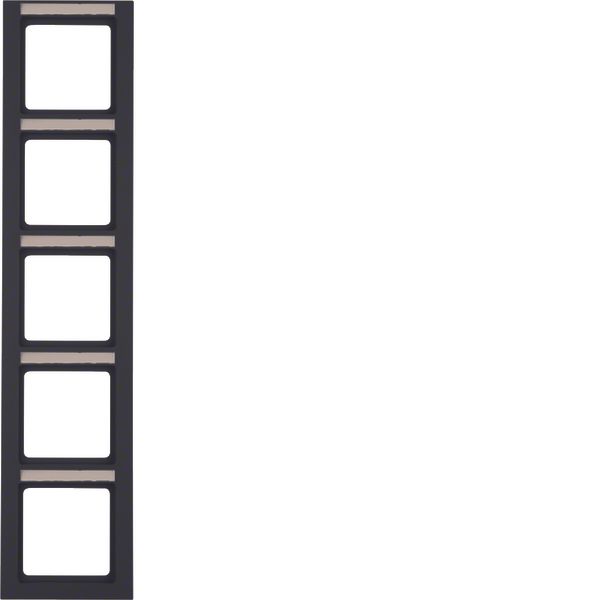 Frame 5gang vertical, labelling field, Q.3, anthracite velvety image 1