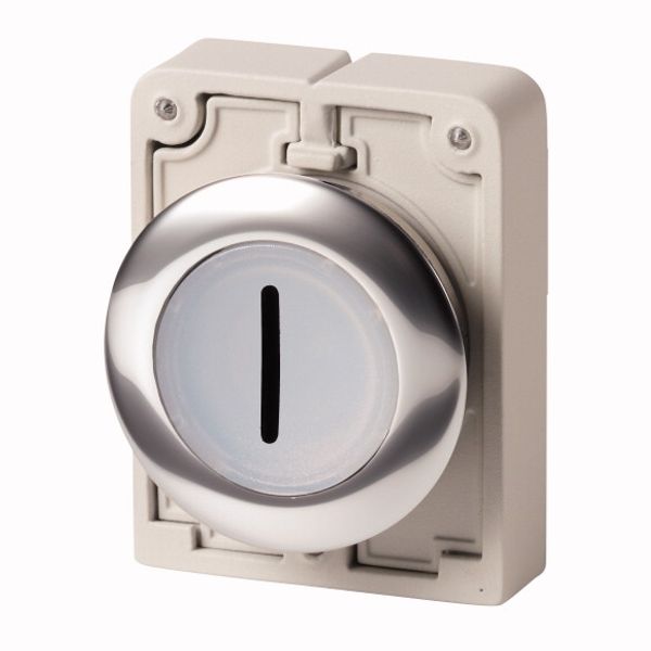 Illuminated pushbutton actuator, RMQ-Titan, Flat, maintained, White, inscribed 1, Metal bezel image 1